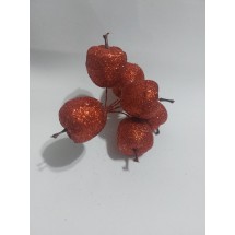 Яблоки в глиттере 25*45 мм цв. красный, цена за 6 шт